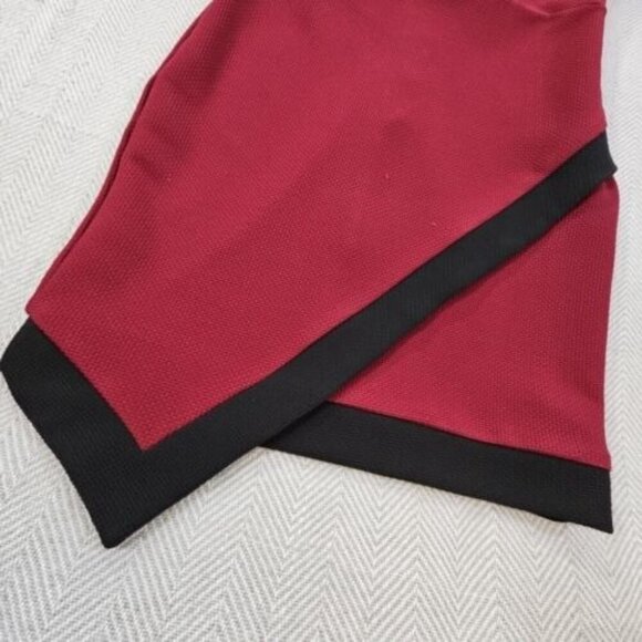 Sheinside Maroon & Black Bodycon Faux Wrap Dress Women's Medium Stretch EUC - Picture 2 of 11